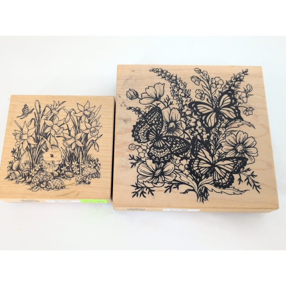 PSX RUBBER STAMP BUTTERFLIES RABBIT BUNNY FLOWERS G-1946  K-1377 MADE IN USA.